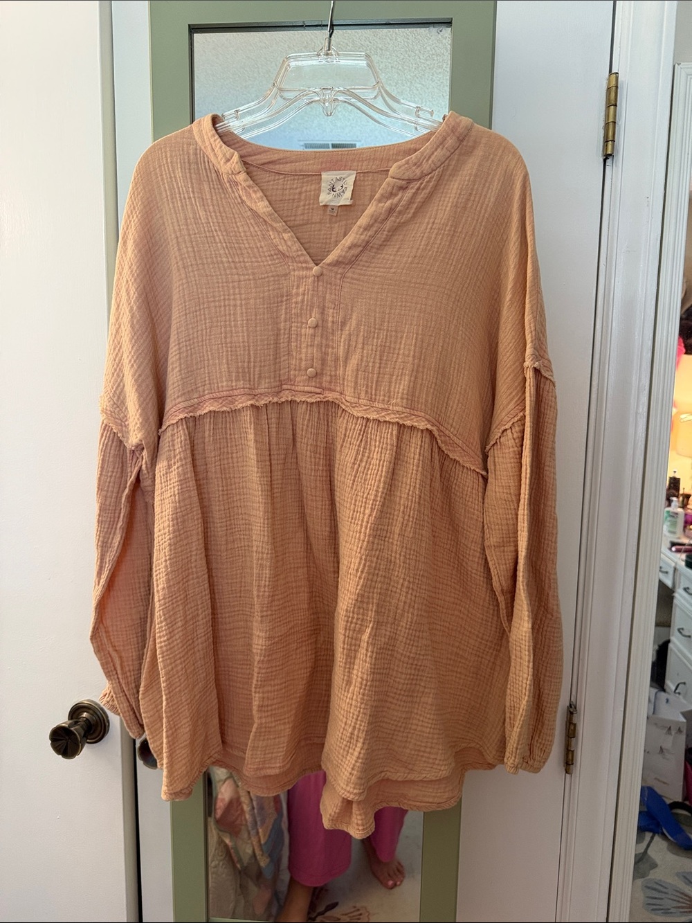 Relaxed Gauze Tunic Top - Peach